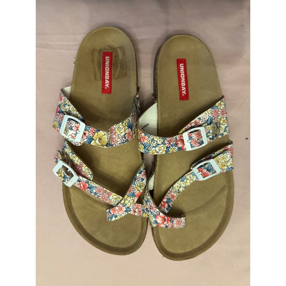 Unionbay Melody Floral Sandals Womens 9M Multi Color Buckle Slide Toe Loop Shoes